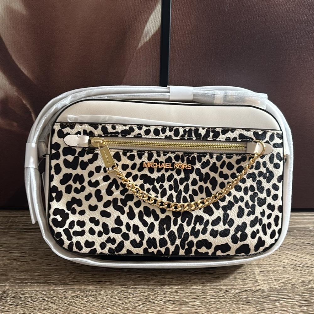 MK Jet Set Crossbody Calf Hair Leopard NWT